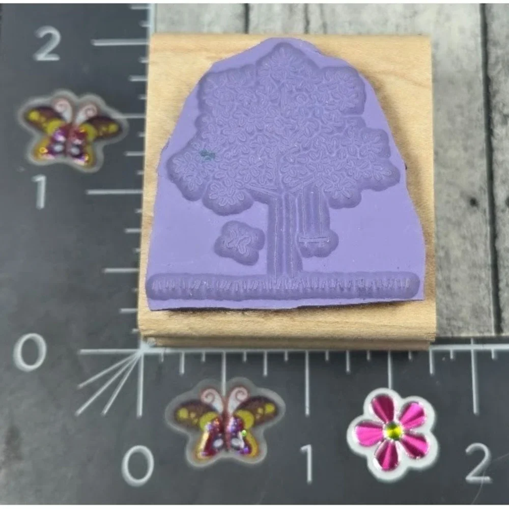 Stampin' Up! Tree Butterfly Summer Swing Grass 2000 Rubber Stamp Wood #L115